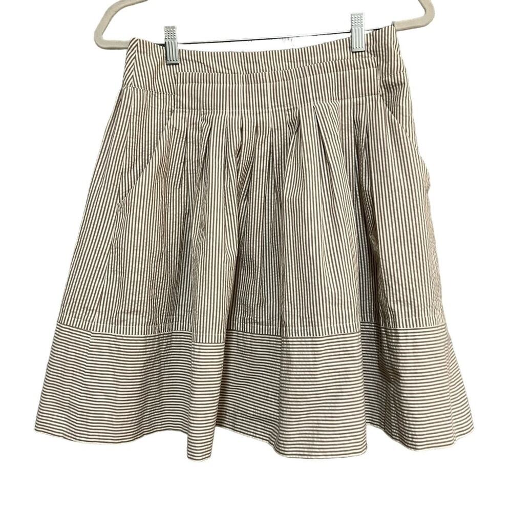 Zara Basics Women's Mini Skirt Cotton Seersucker Striped Beige + White Small